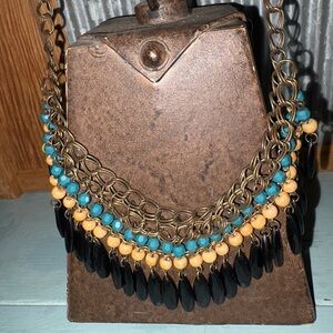 Chic Turquoise and Gold Beaded Necklace